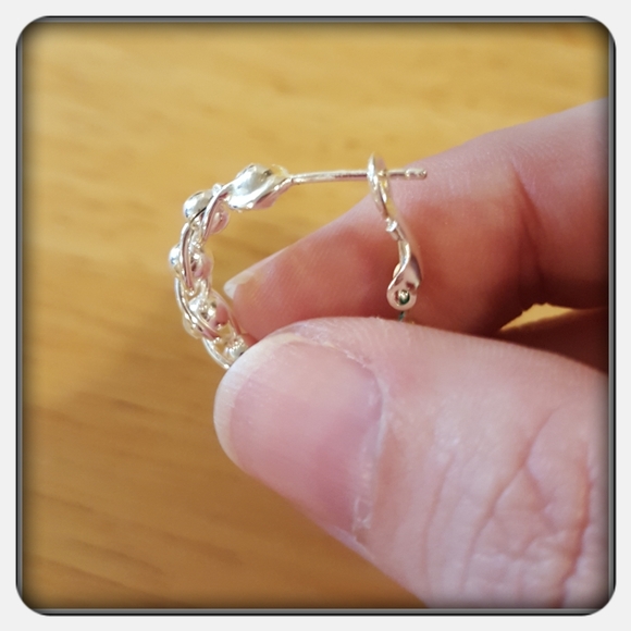 NWOT Sterling Silver Beaded Hoop Earrings - Picture 2 of 5